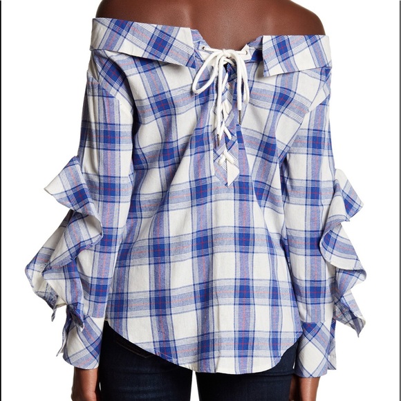 NWT Tea & Cup Off-the-Shoulder Ruffle Sleeve Top - Picture 6 of 6